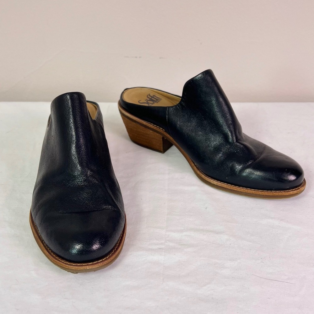 Sofft Ameera Leather Mules 7.5 Black Block Heel Slip On Coastal Cowgirl Festival - Picture 7 of 11